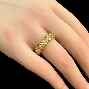 Vintage Heart Ring Gold Tone Crystal Centers Size 8